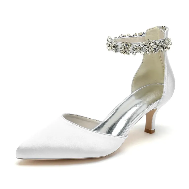 Funki Buys | Shoes | Women's Satin Crystal Kitten Heel Pumps