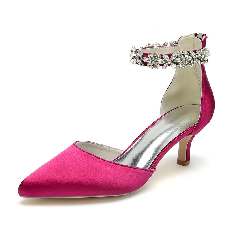 Funki Buys | Shoes | Women's Satin Crystal Kitten Heel Pumps