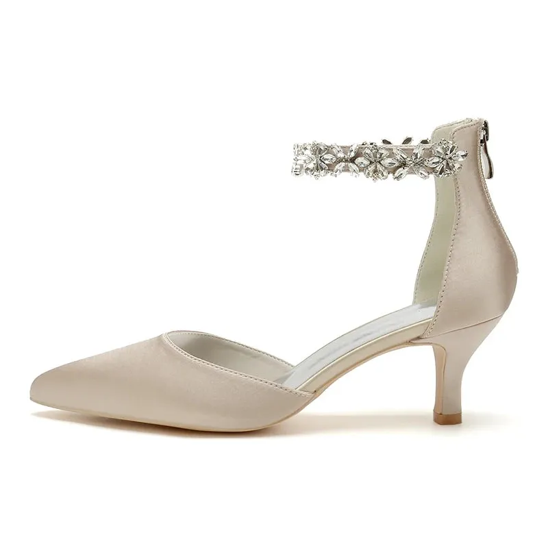 Funki Buys | Shoes | Women's Satin Crystal Kitten Heel Pumps