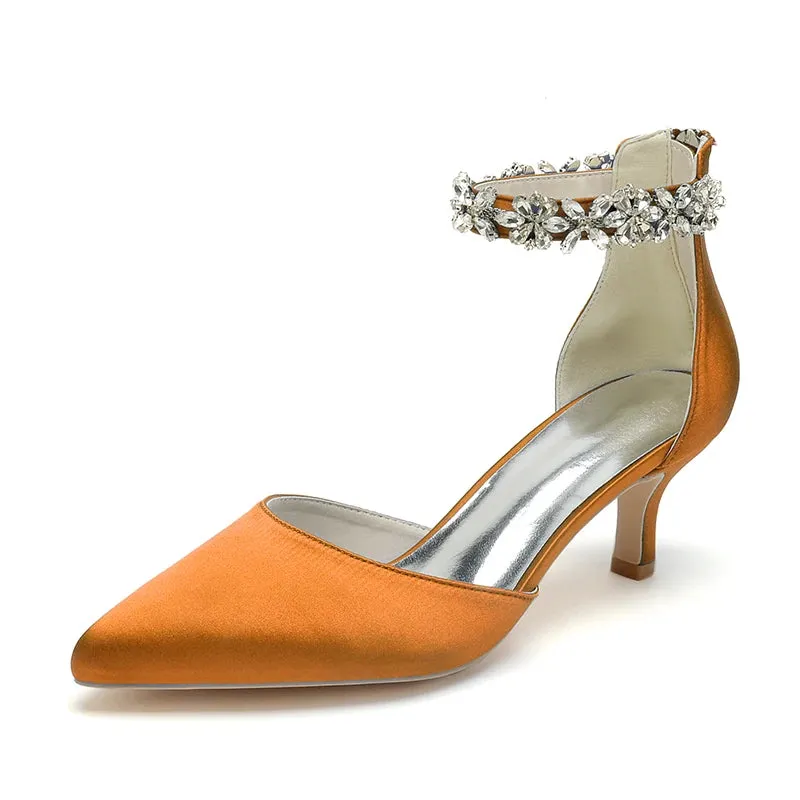 Funki Buys | Shoes | Women's Satin Crystal Kitten Heel Pumps