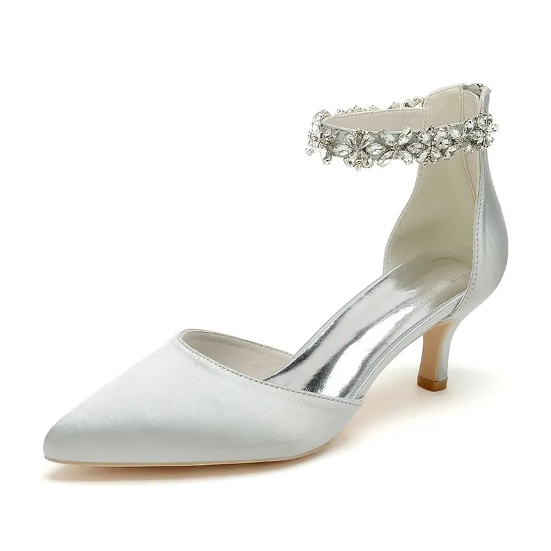 Funki Buys | Shoes | Women's Satin Crystal Kitten Heel Pumps