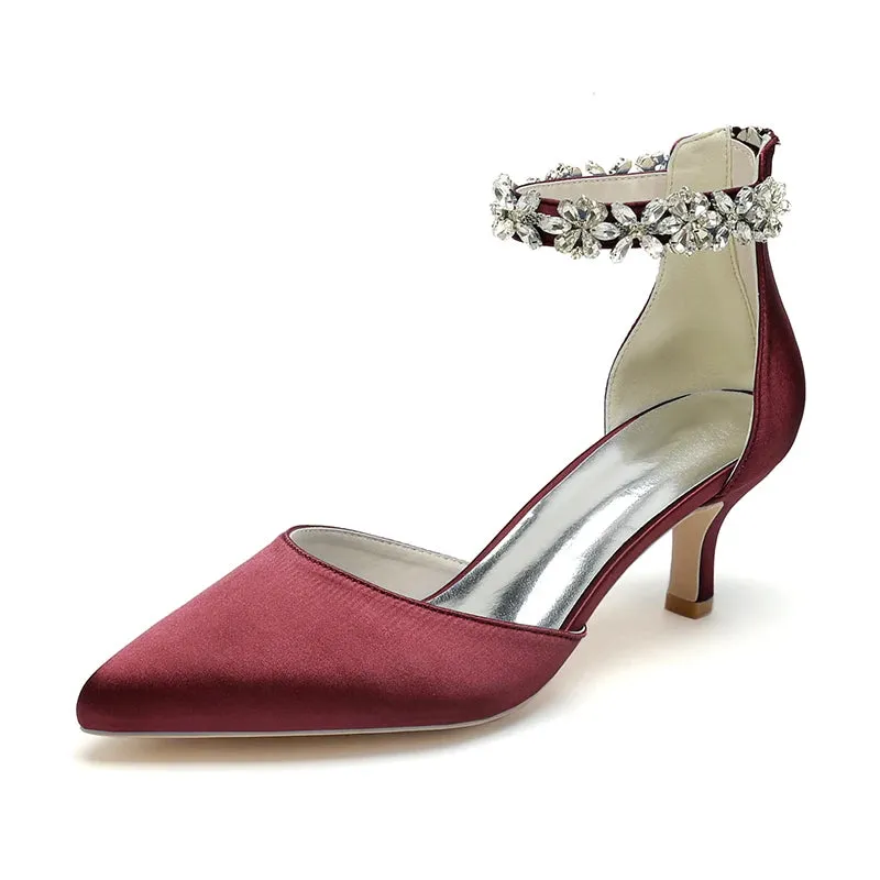 Funki Buys | Shoes | Women's Satin Crystal Kitten Heel Pumps