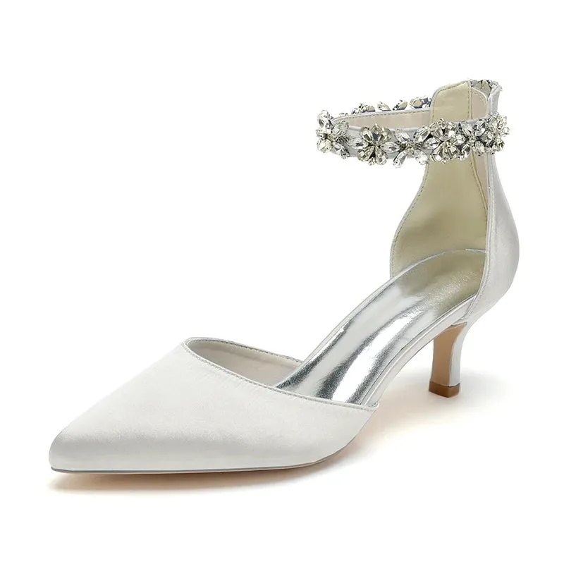 Funki Buys | Shoes | Women's Satin Crystal Kitten Heel Pumps