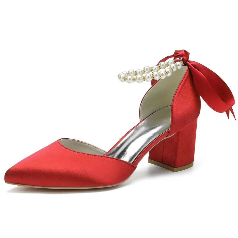 Funki Buys | Shoes | Women's Satin Pearl Block Heeled Pumps