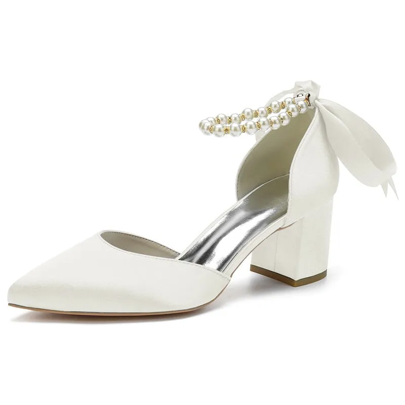 Funki Buys | Shoes | Women's Satin Pearl Block Heeled Pumps