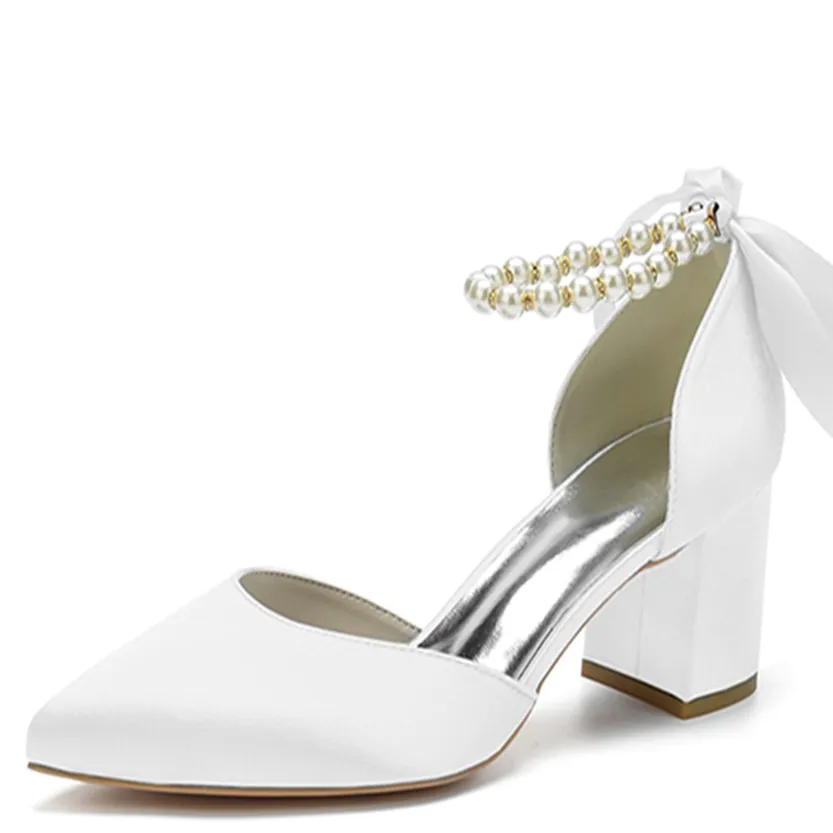 Funki Buys | Shoes | Women's Satin Pearl Block Heeled Pumps