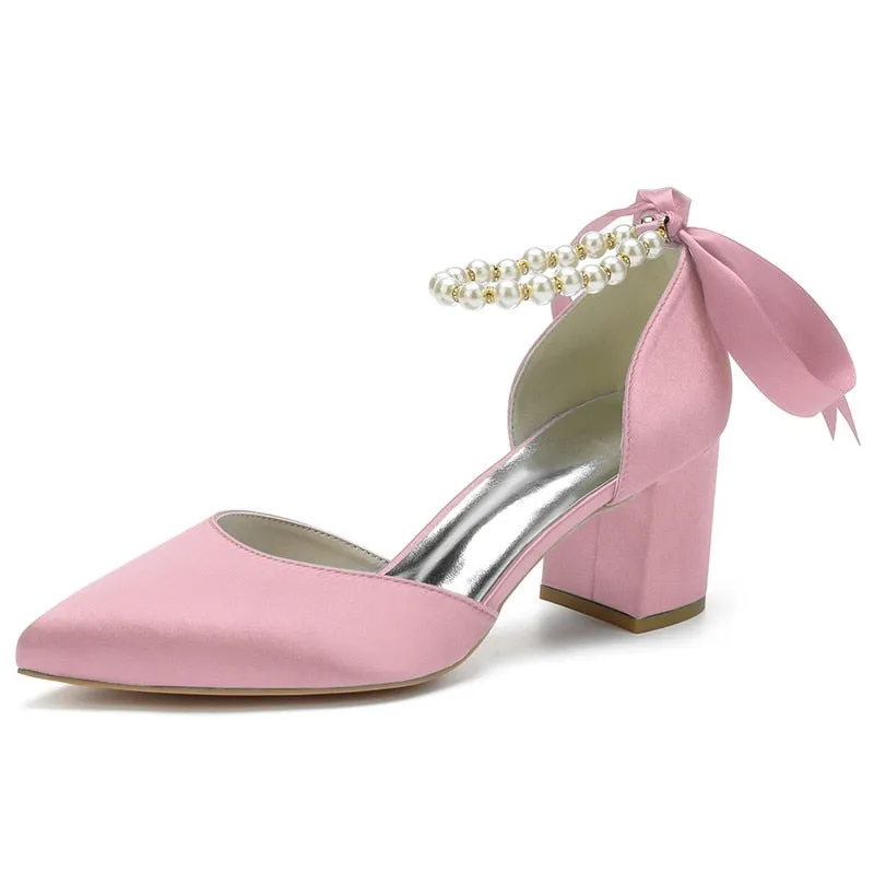 Funki Buys | Shoes | Women's Satin Pearl Block Heeled Pumps