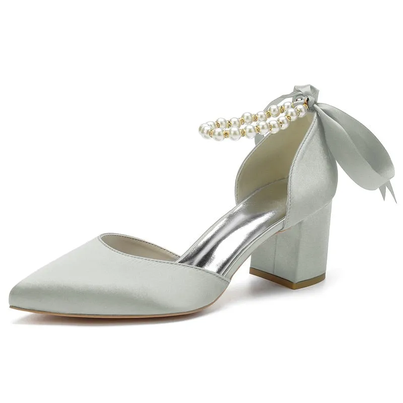 Funki Buys | Shoes | Women's Satin Pearl Block Heeled Pumps