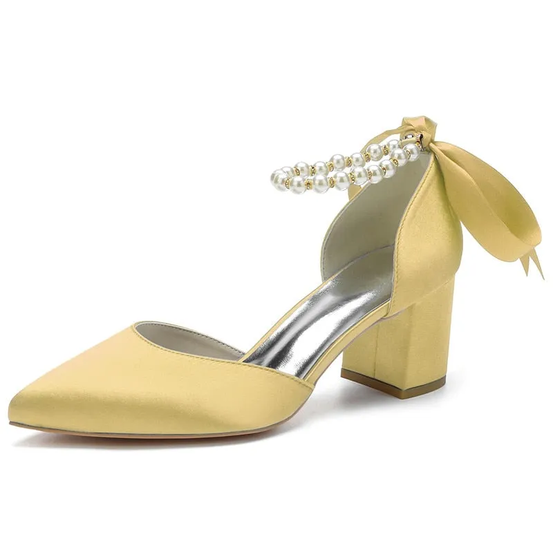 Funki Buys | Shoes | Women's Satin Pearl Block Heeled Pumps