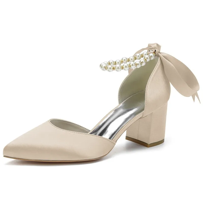 Funki Buys | Shoes | Women's Satin Pearl Block Heeled Pumps