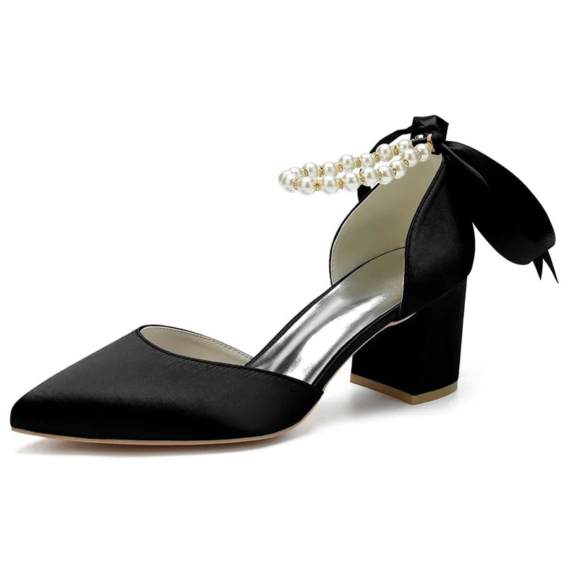 Funki Buys | Shoes | Women's Satin Pearl Block Heeled Pumps