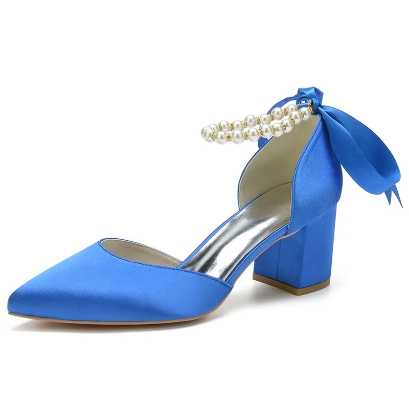 Funki Buys | Shoes | Women's Satin Pearl Block Heeled Pumps