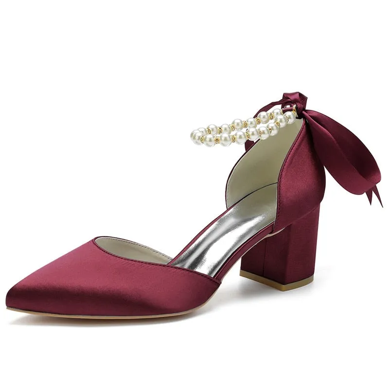 Funki Buys | Shoes | Women's Satin Pearl Block Heeled Pumps