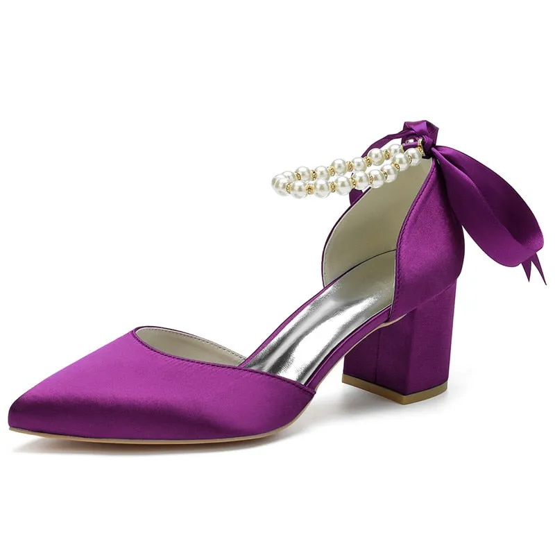 Funki Buys | Shoes | Women's Satin Pearl Block Heeled Pumps