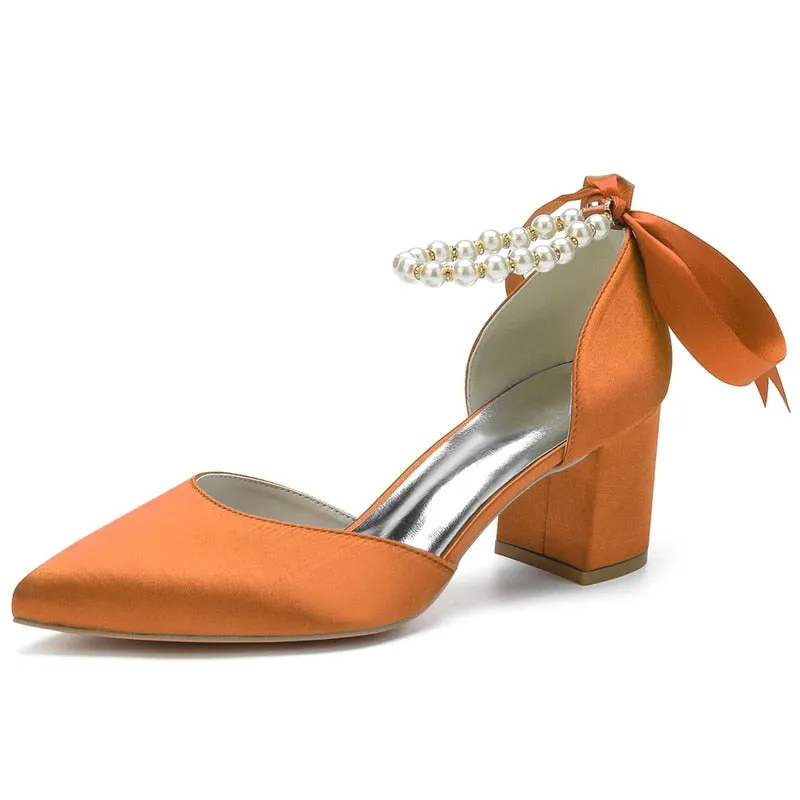 Funki Buys | Shoes | Women's Satin Pearl Block Heeled Pumps