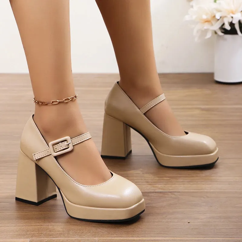 Hnzxzm 2024 Women Summer New Fashion Buckle Designer Thick Soled Square Root Sandals Casual Comfortable Party Dress Women High Heels