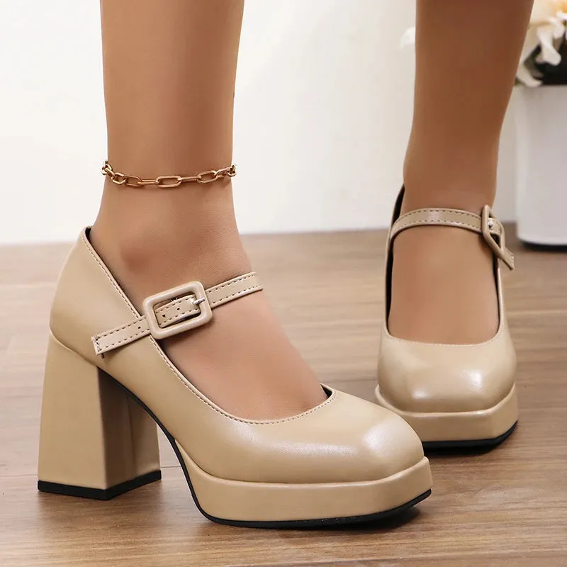 Hnzxzm 2024 Women Summer New Fashion Buckle Designer Thick Soled Square Root Sandals Casual Comfortable Party Dress Women High Heels