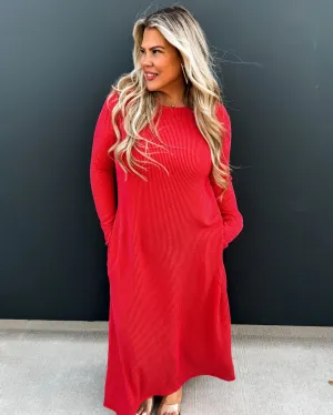 Hold That Thought Ribbed Maxi Red