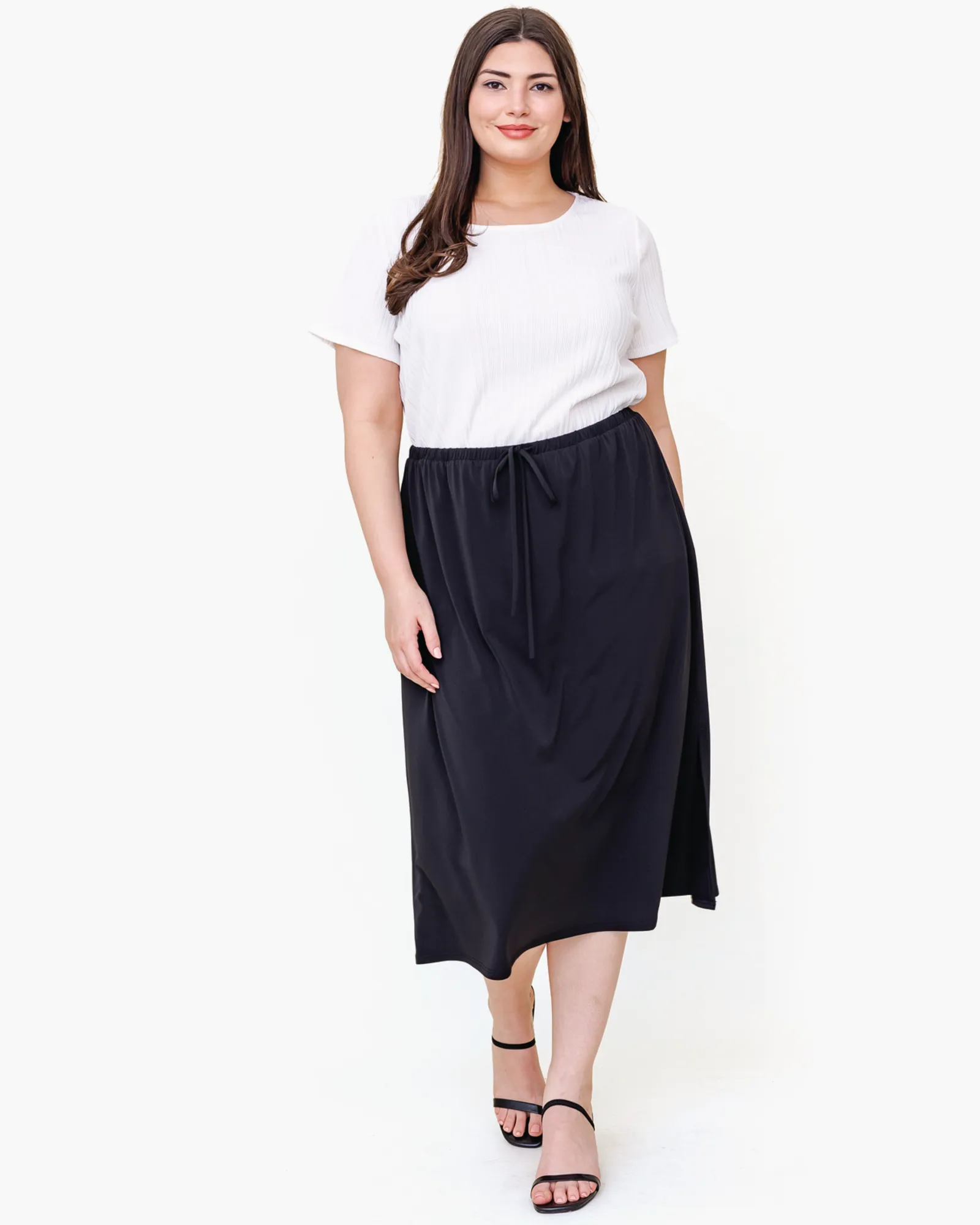 Joane Drawstring Midi Skirt | Black