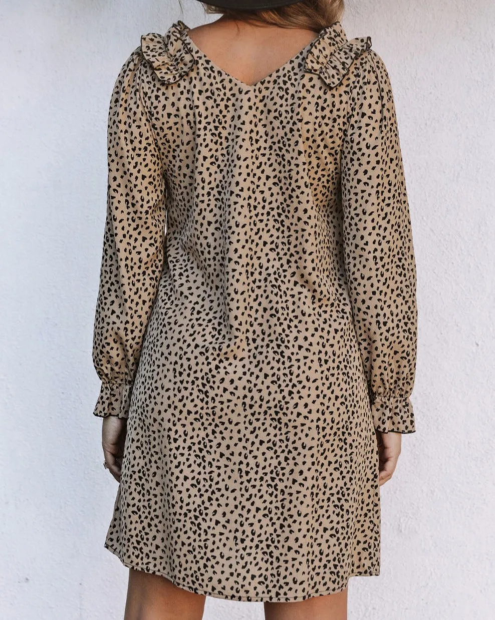 Leopard Flounced Long Sleeve Dress