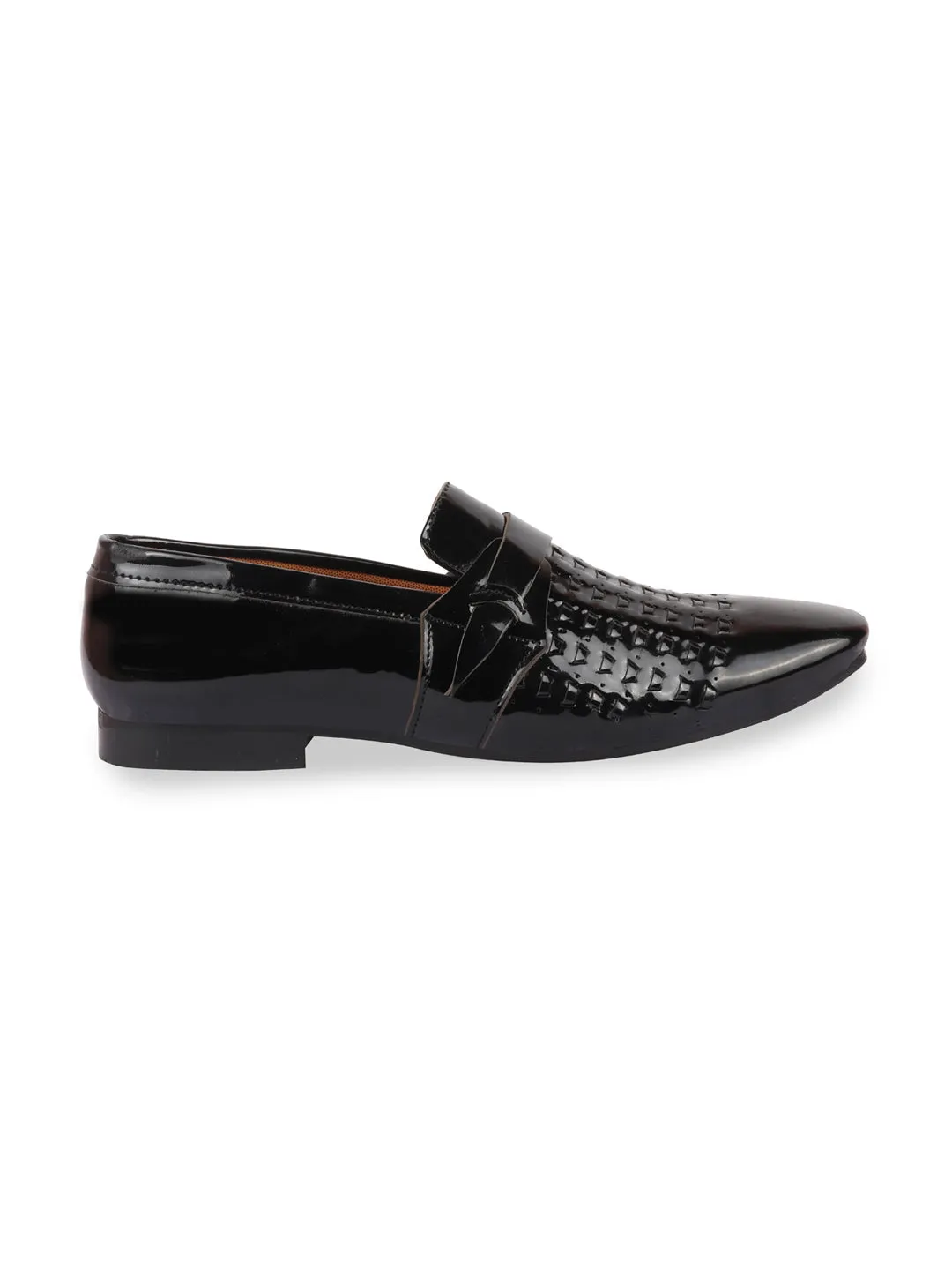 Men Black Casual Patent Leather Slip-On Shoes