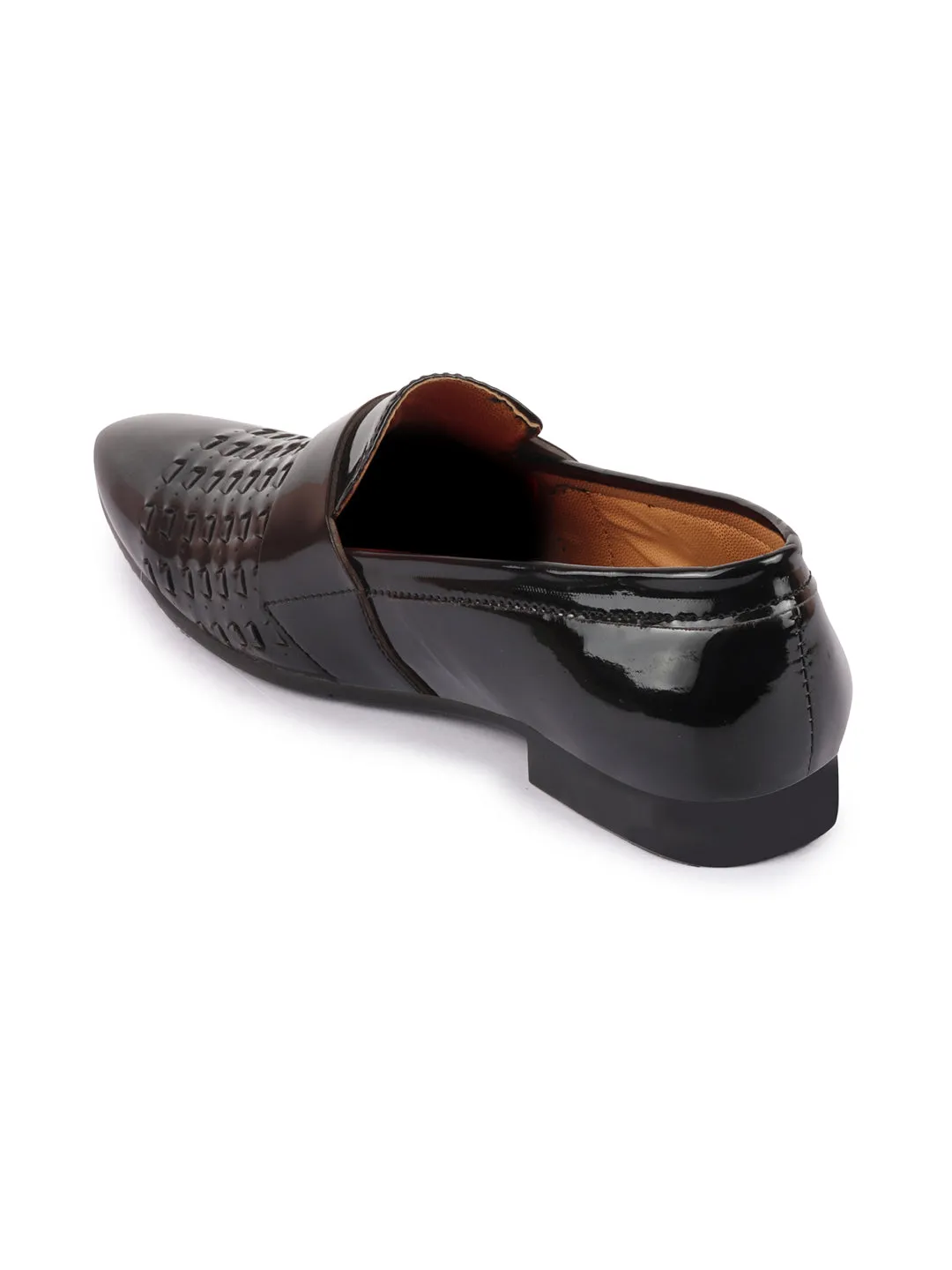 Men Black Casual Patent Leather Slip-On Shoes