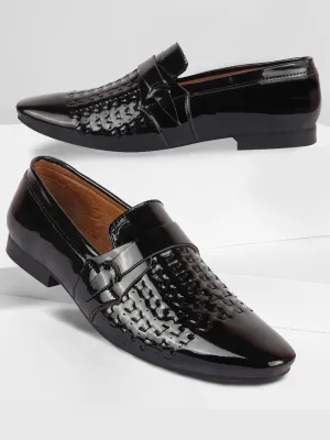 Men Black Casual Patent Leather Slip-On Shoes