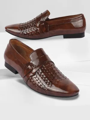 Men Tan Casual Patent Leather Slip-On Shoes