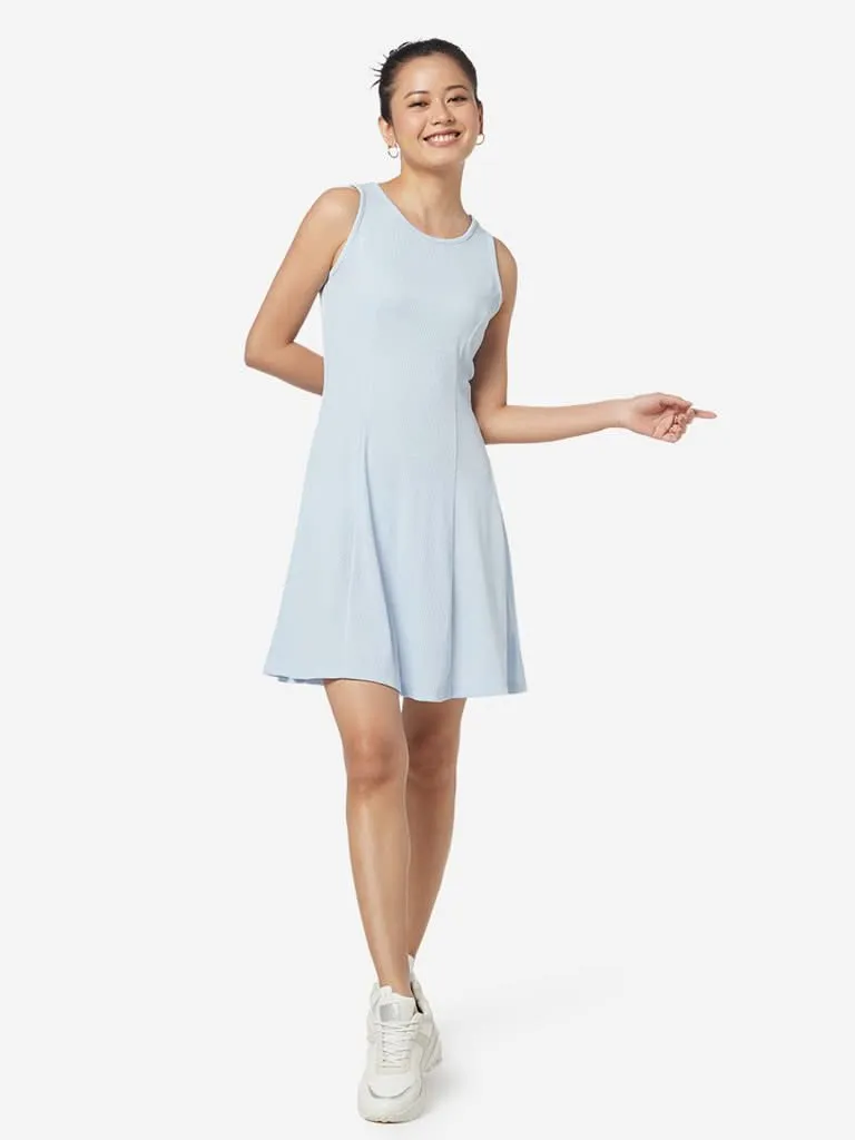 Nuon Blue Self-Textured Midi Dress