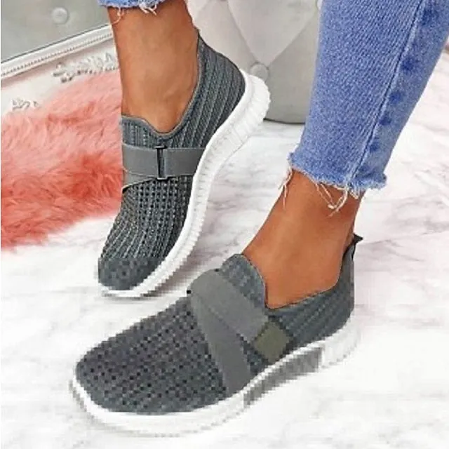 Purpdrank - Women's Sneakers Slip-Ons Comfort Shoes Slip-on Sneakers Outdoor Daily Summer Flat Heel Round Toe Casual Minimalism Tissage Volant Loafer Solid Color Light Blue Black White