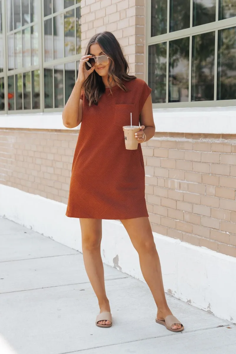 Rust Cap Sleeve Textured Mini Dress - FINAL SALE