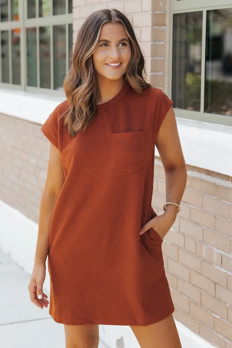 Rust Cap Sleeve Textured Mini Dress - FINAL SALE