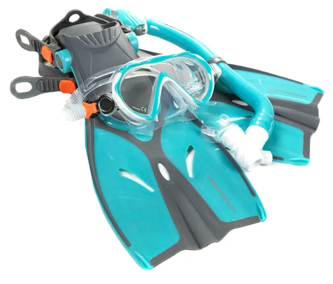 Sharkskin Junior Mask, Dry Snorkel Fin Set With Mesh Bag   Free Anti-fog