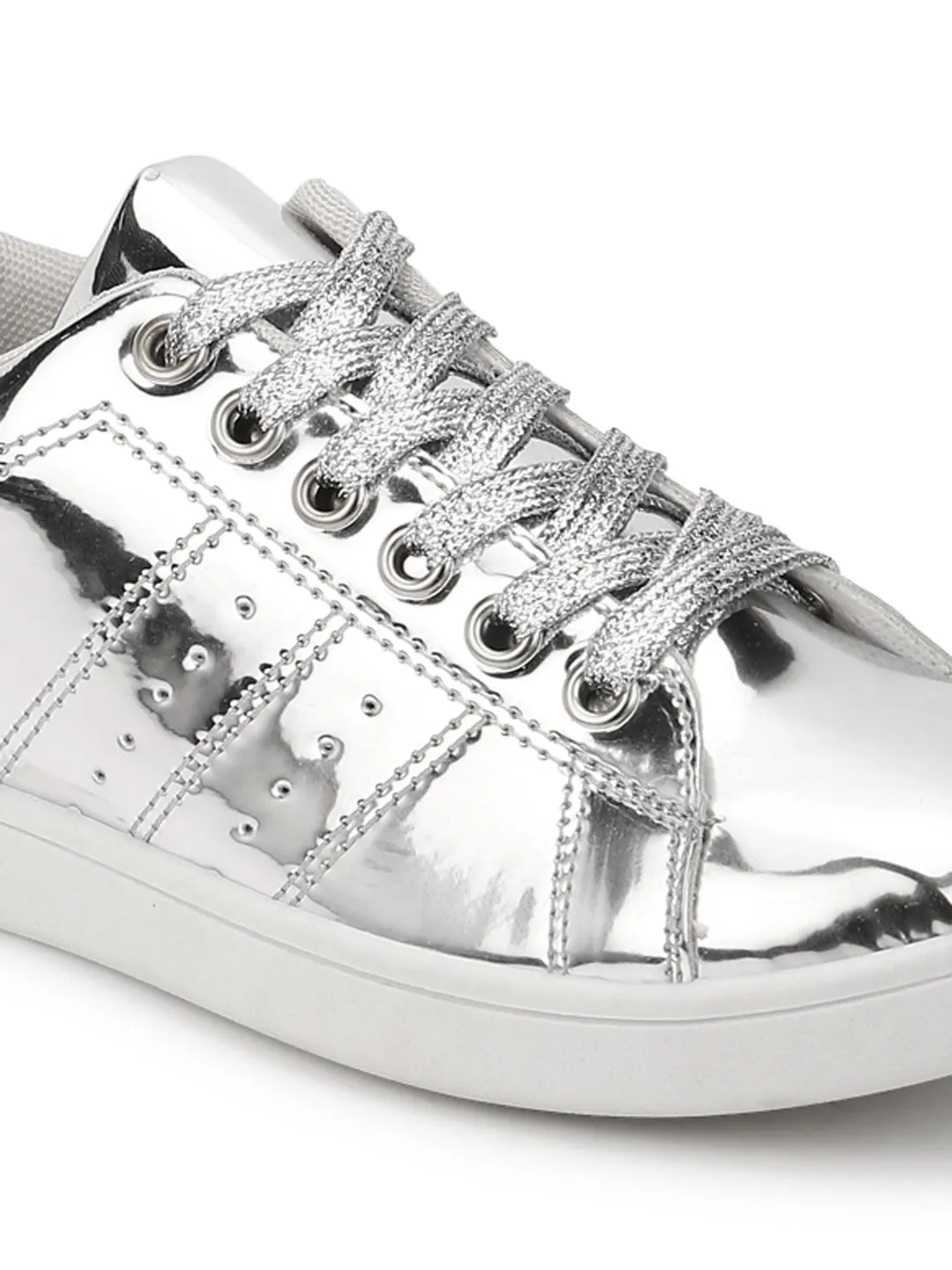 Silver Metallic Lace-Up Sneakers