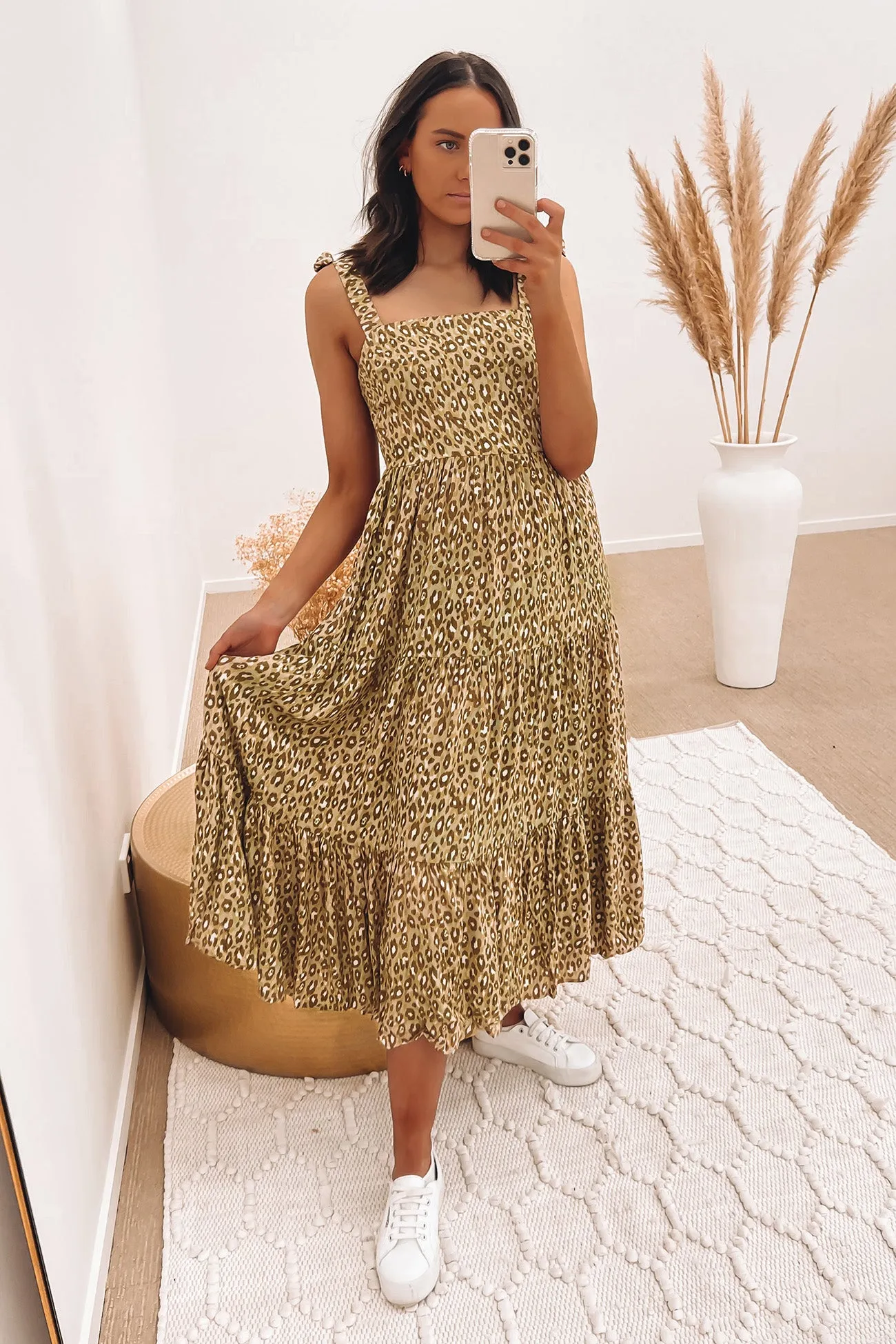 Sophia Midi Dress Green Leopard