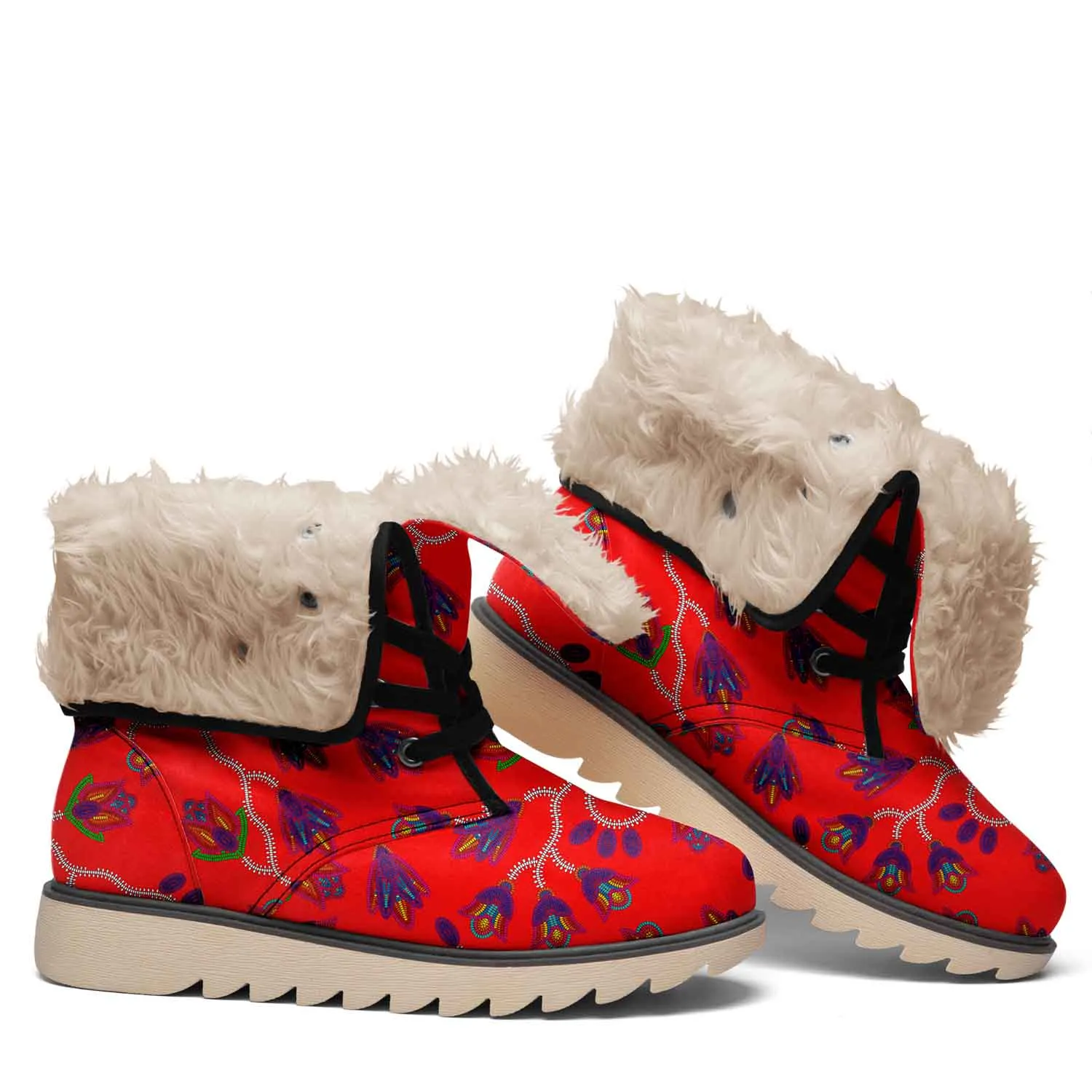 Spring Blossoms on Red Polar Winter Boots