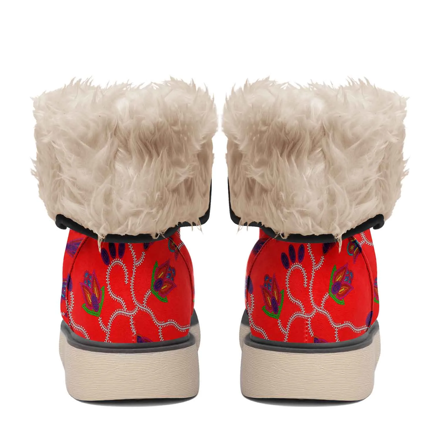 Spring Blossoms on Red Polar Winter Boots