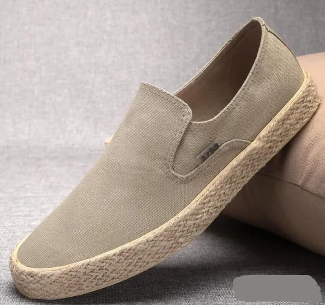 Spring Men's Flat Casual Shoes Male Breathable Comfortable Boat Canvas Shoes Men Fashion Soft Lace Up Espadrilles Hemp Shoes