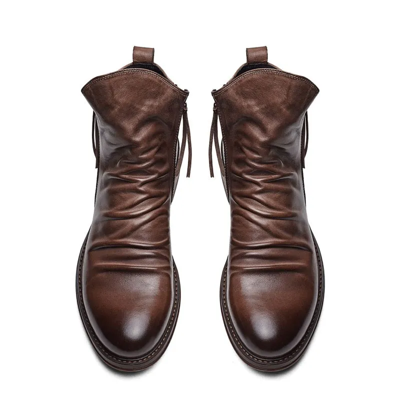 West Louis™ Leather High-Top Tassel Zip PU Leather Boots