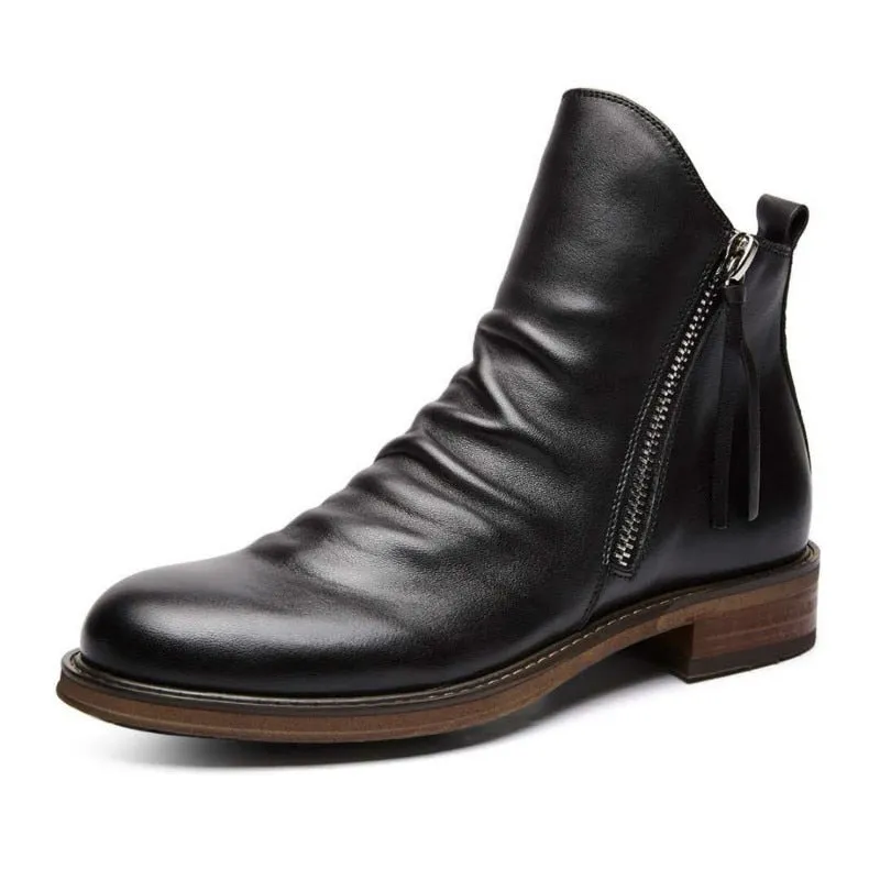 West Louis™ Leather High-Top Tassel Zip PU Leather Boots