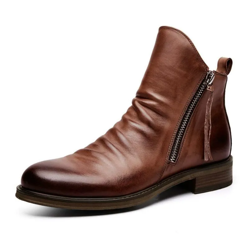 West Louis™ Leather High-Top Tassel Zip PU Leather Boots