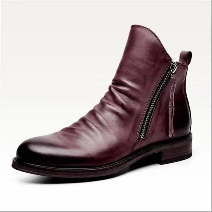 West Louis™ Leather High-Top Tassel Zip PU Leather Boots