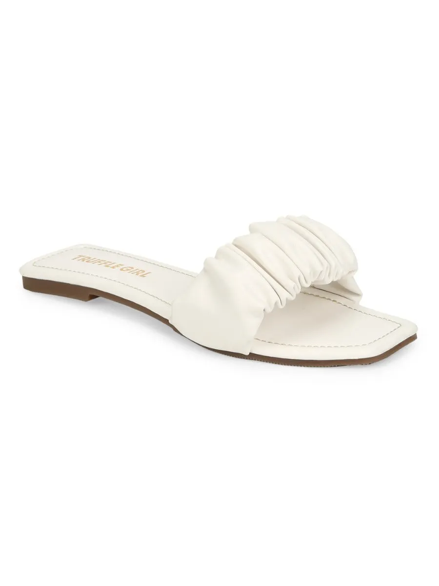 White PU Wrinkled Strap Slip Ons