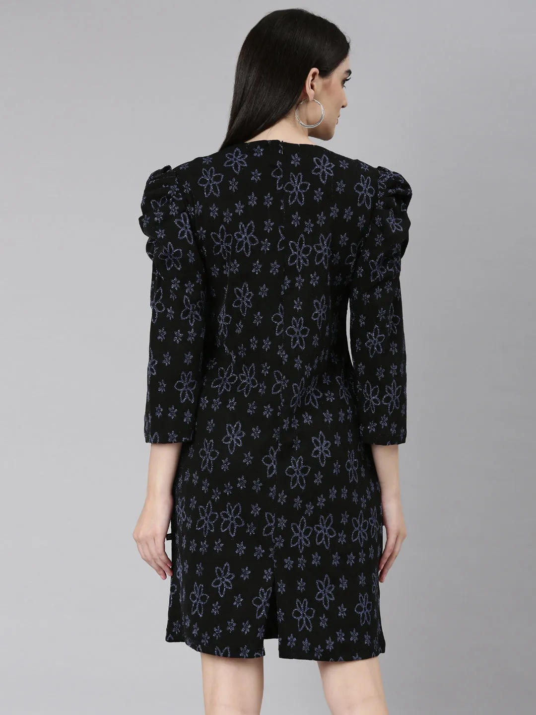 Women Black Floral A-Line Dress