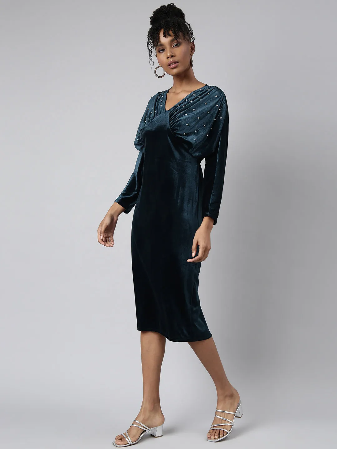 Women Teal Solid Empire Dress