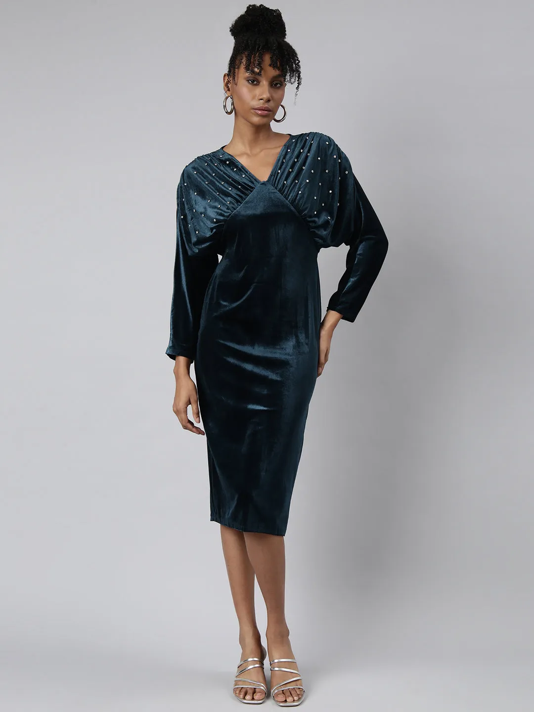 Women Teal Solid Empire Dress