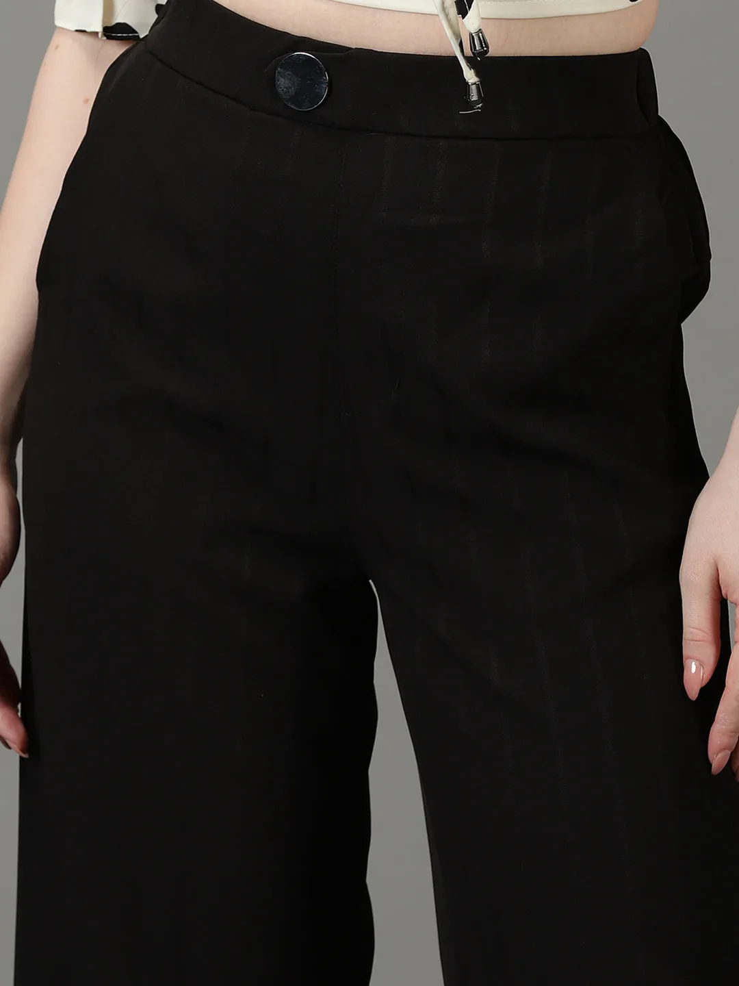 Women's Black Striped Parallel Trouser