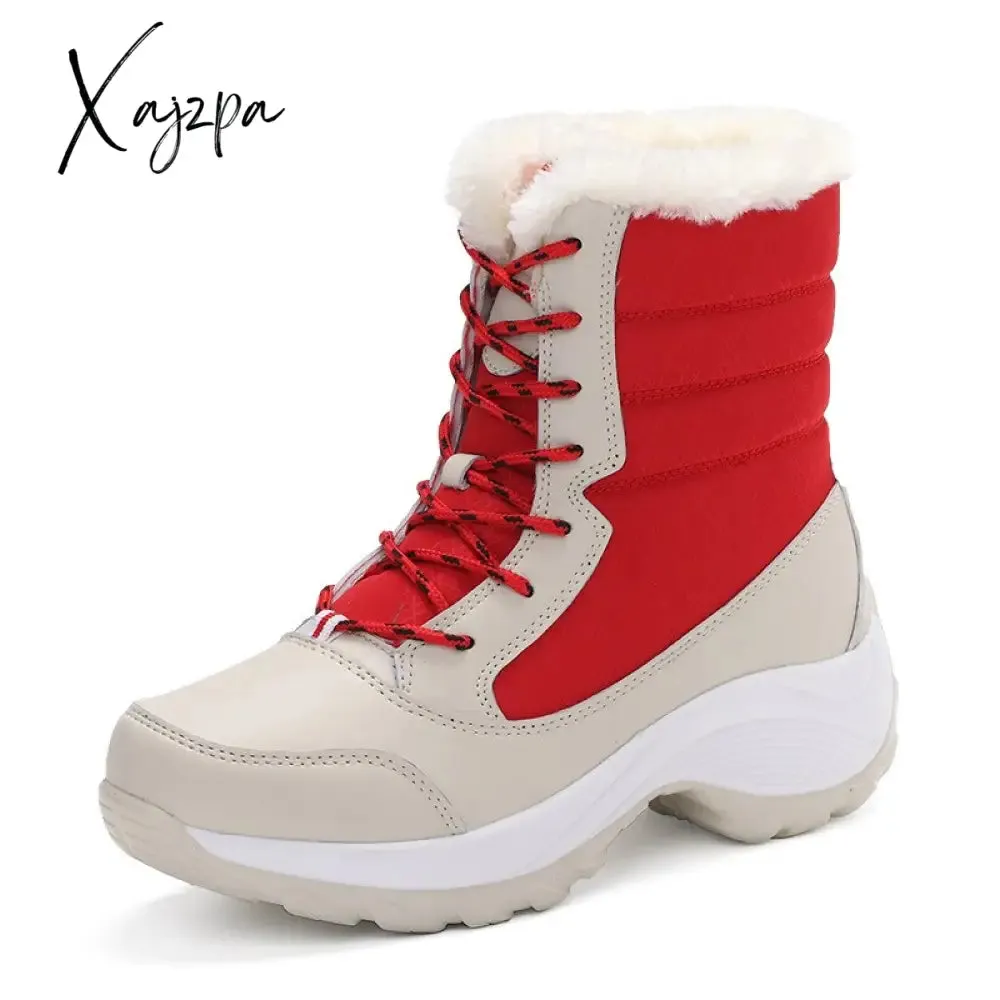 Xajzpa - new women's boots High top shoes thick high heel cotton shoes outdoor warm Uggs large size cotton shoes for women