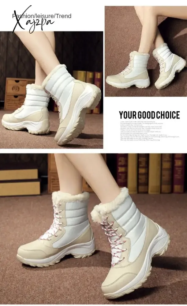 Xajzpa - new women's boots High top shoes thick high heel cotton shoes outdoor warm Uggs large size cotton shoes for women